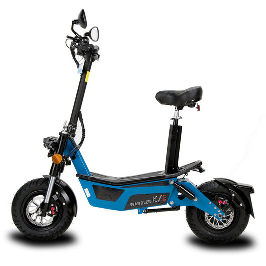 E-Roller E scooter Wandler K/E - 45km/h - mit Sitz & Straßenzulassung - Himmelblau- Ansicht von der Seite
